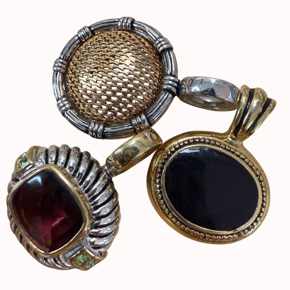 Lot Of 3 Vintage Two-Tone Enhancer Pendants With Large Bails Gold-Tone & Silver-